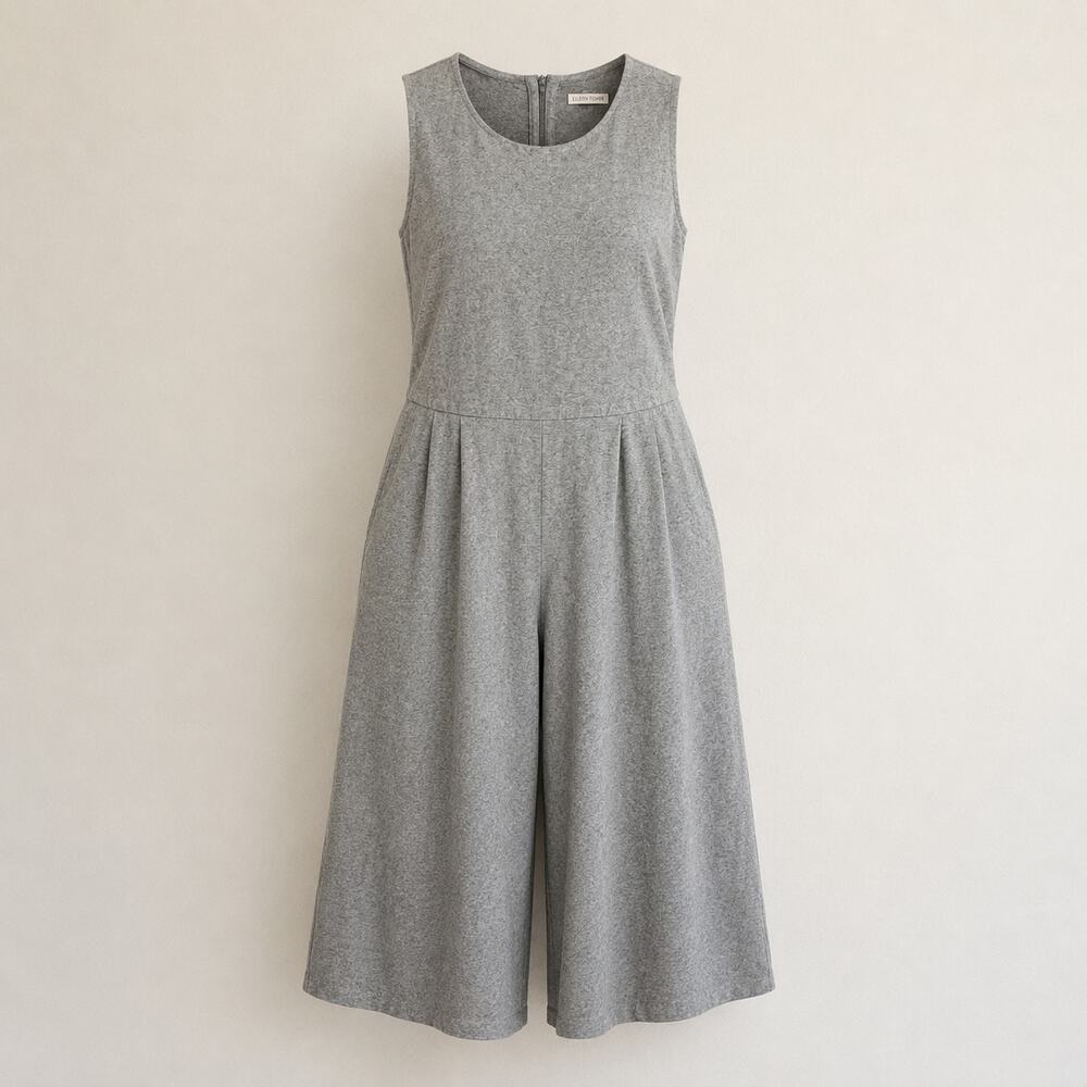 Eileen Fisher Gray Jumpsuit Sleeveless Organic Cotton Wide Leg OnePiece Romper M